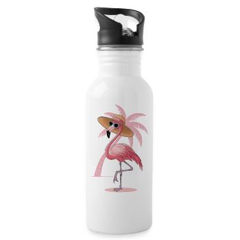 Flamingo with sun hat - Water bottle with straw - white - Right