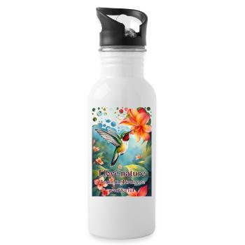 J’aime la nature, les colibris sont uniques - Gourde avec paille intégrée - blanc - Droite