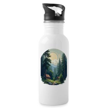 Pixelated cabin in the woods - Water bottle with straw - white - Right