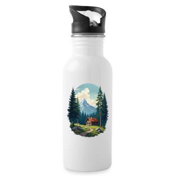 Pixelated cabin in the woods - Water bottle with straw - white - Right