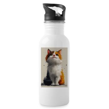 Cute Cat Illustration Poster - Water bottle with straw - white - Right