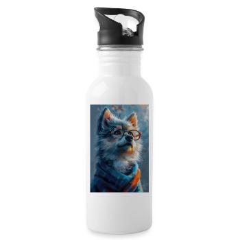 Funny Wolf Illustration Poster - Water bottle with straw - white - Right
