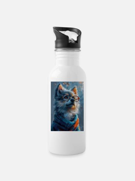 Funny Wolf Illustration Poster - Water bottle with straw - white