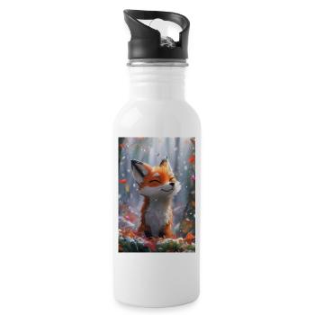 Fuchs Illustration Poster - Trinkflasche mit integriertem Trinkhalm - Weiß - Rechts
