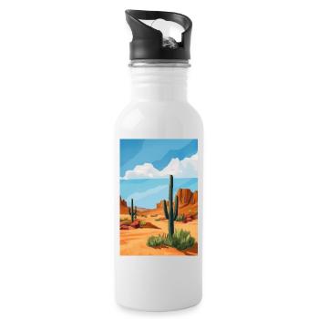 Wüstenlandschaft Illustration Poster - Trinkflasche mit integriertem Trinkhalm - Weiß - Rechts