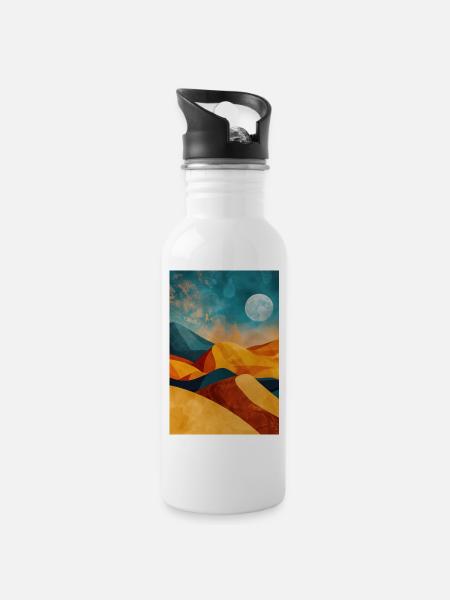 Wüstenlandschaft Illustration Poster - Trinkflasche mit integriertem Trinkhalm - Weiß