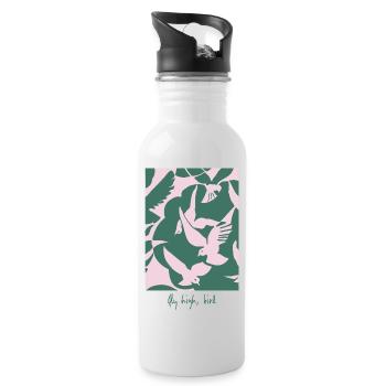 Fly High, Bird – Elegant Bird Design - Water bottle with straw - white - Right