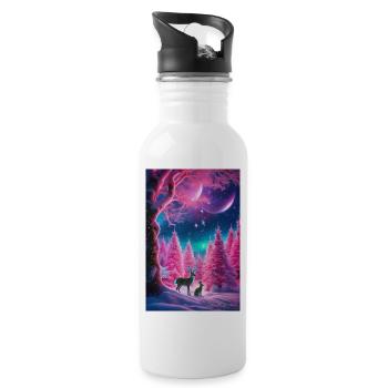 Neon Winter Deer Dream - Water bottle with straw - white - Right