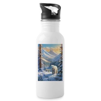 Arctic Polar Family in Snowy Peaks - Water bottle with straw - white - Right