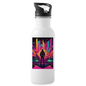 Neon Frontier Astronaut in Neon City - Trinkflasche mit integriertem Trinkhalm - Weiß - Rechts