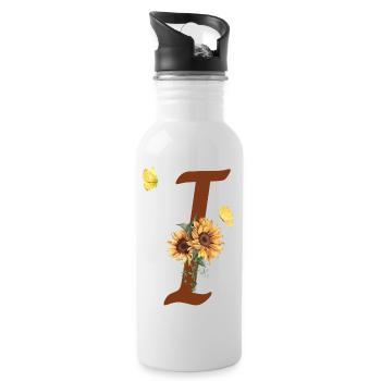 Buchstabe i Sonnenblume Schmetterling - Trinkflasche mit integriertem Trinkhalm - Weiß - Rechts