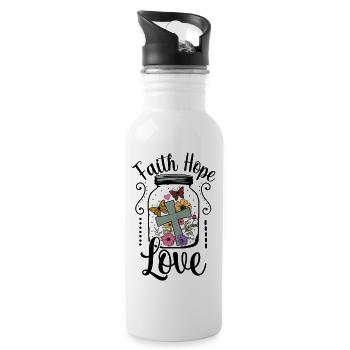 Glaube, Hoffnung, Liebe - Trinkflasche mit integriertem Trinkhalm - Weiß - Rechts