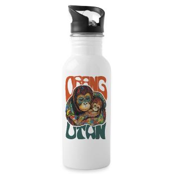 Orang-Utan Mom & Baby – Farbenfrohes Leben - Trinkflasche mit integriertem Trinkhalm - Weiß - Rechts