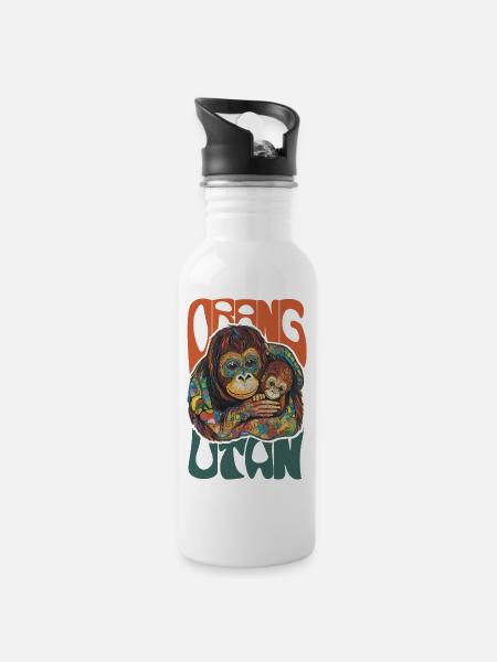 Orangutan Mom & Baby – Colorful Life - Water bottle with straw - white