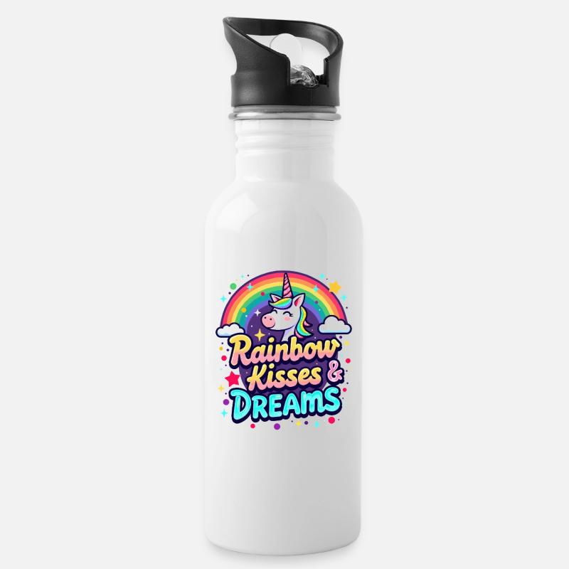 Licorne - Bises et Rêves Arc en Ciel - Gourde avec paille intégrée - blanc