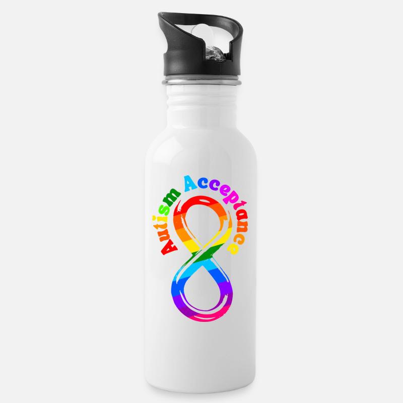 Not Less Autism Acceptance - Water bottle with straw - white