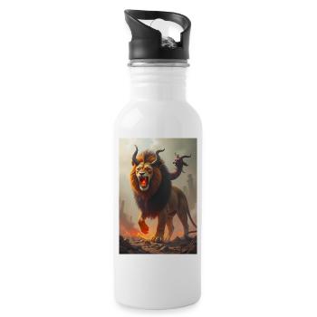 Chimera, three-headed monster, lion breathing fire - Water bottle with straw - white - Right