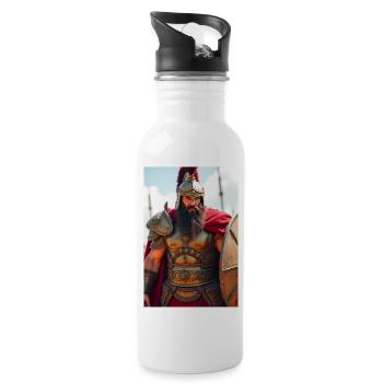 Ares, armored war god with crimson cape - Water bottle with straw - white - Right