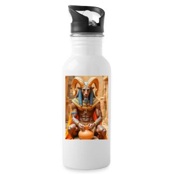 Khnum, widderköpfiger Gott, der einen Menschen aus Lehm formt. - Trinkflasche mit integriertem Trinkhalm - Weiß - Rechts