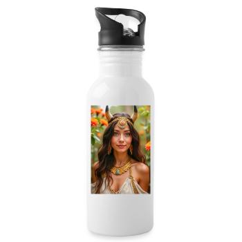 Hathor, golden headdress with sun disk - Water bottle with straw - white - Right