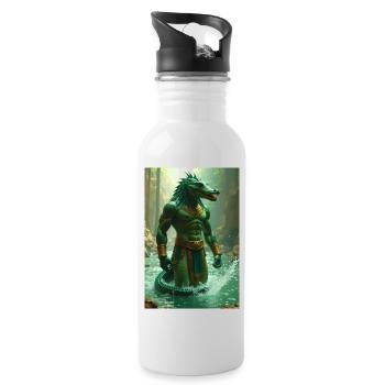 Sobek, krokodilköpfiger Gott im Nil - Trinkflasche mit integriertem Trinkhalm - Weiß - Rechts