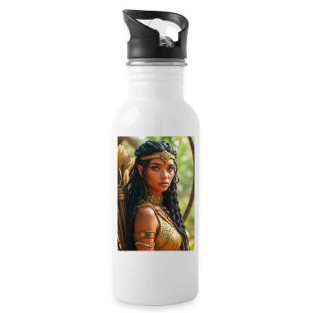 Neith, gepanzerte Kriegergöttin, hält einen Bogen in der Hand - Trinkflasche mit integriertem Trinkhalm - Weiß - Rechts
