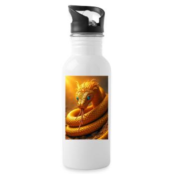 Mehen, golden serpent god coiled around Ra’s solar - Water bottle with straw - white - Right