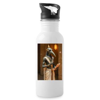Thoth, ibis-headed god, holding a scroll in an anc - Water bottle with straw - white - Right