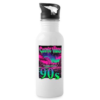 Cosmic Vibes 90s Retro Neon - Trinkflasche mit integriertem Trinkhalm - Weiß - Rechts