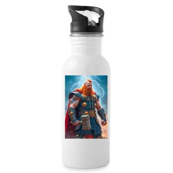 Thor Thunderous Norse god mighty hammer Mjölni - Water bottle with straw - white - Right