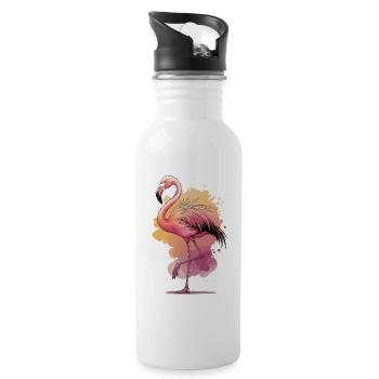 Aquarelle Flamingo – Design artistique de la nature - Gourde avec paille intégrée - blanc - Droite