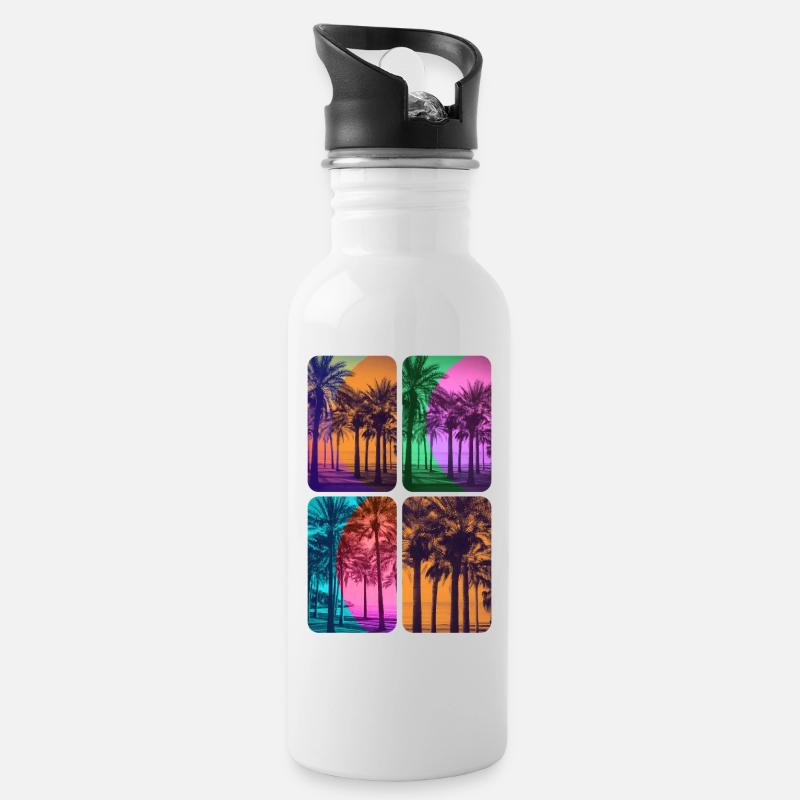 Beach Plamiers Sonnenuntergang Farben - Trinkflasche mit integriertem Trinkhalm - Weiß