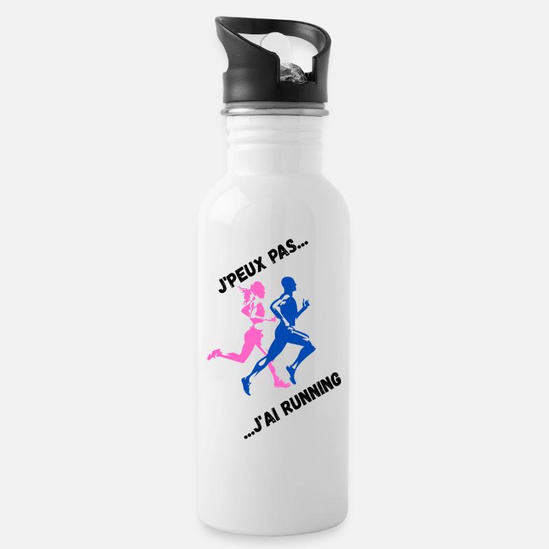 I can't I have Running - Trinkflasche mit integriertem Trinkhalm - Weiß