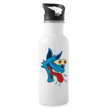 Cartoon Wolf in Love - Water bottle with straw - white - Right