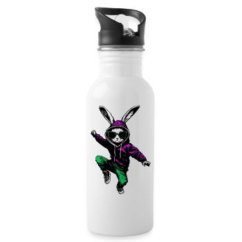 Cooler Hase Osterhase im Jogger mit Sonnenbrille - Trinkflasche mit integriertem Trinkhalm - Weiß - Rechts
