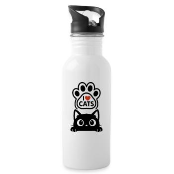 I Love Cats - Water bottle with straw - white - Right