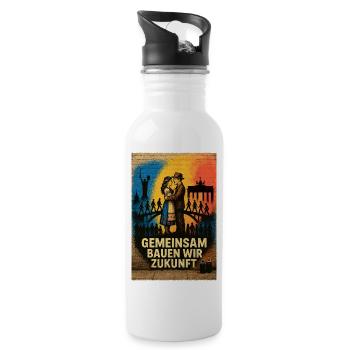 Gemeinsam Brücken bauen Ukraine / Deutschland - Trinkflasche mit integriertem Trinkhalm - Weiß - Rechts
