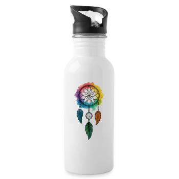 Träume fangen, Farben fließen - Trinkflasche mit integriertem Trinkhalm - Weiß - Rechts