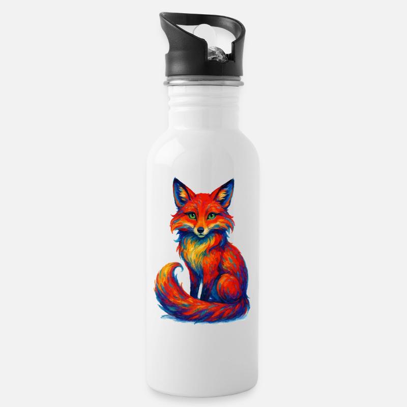 fuchs tier - Trinkflasche mit integriertem Trinkhalm - Weiß
