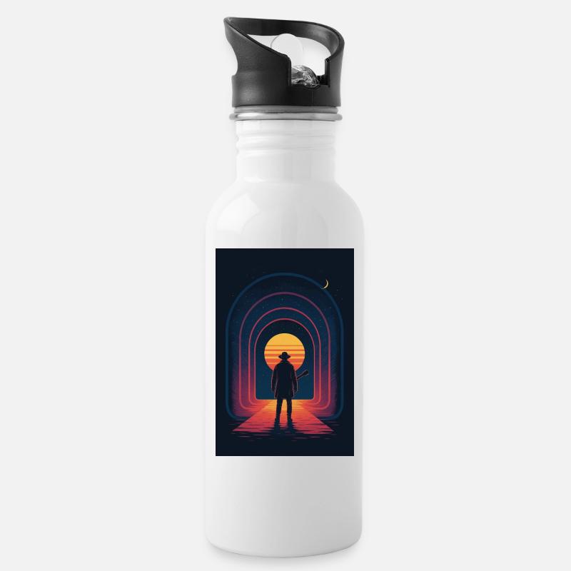 Cosmic Outlaw – Play the Universe - Trinkflasche mit integriertem Trinkhalm - Weiß