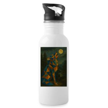 Wolf howls at the moon - Water bottle with straw - white - Right