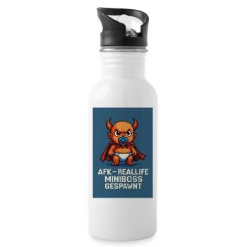 Reallife Miniboss – Retro Pixel Art - Water bottle with straw - white - Right