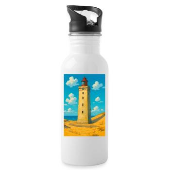 Rubjerg Knude Fyr - Trinkflasche mit integriertem Trinkhalm - Weiß - Rechts