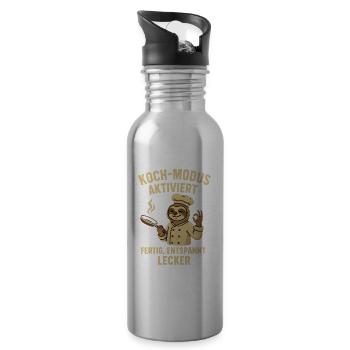 Koch-Modus aktiviert – Faultier-Koch Design - Trinkflasche mit integriertem Trinkhalm - Lightsilver - Rechts