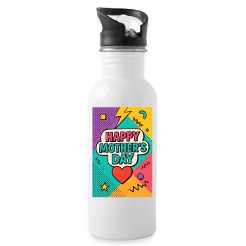 Happy Mother's Day Retro 90s Style - Water bottle with straw - white - Right