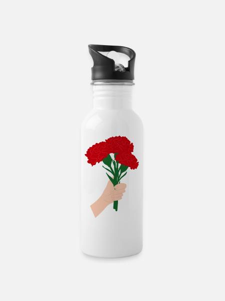 Für Sie - Rote Nelkenblüte3 - Trinkflasche mit integriertem Trinkhalm - Weiß