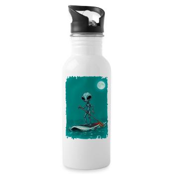 Alien on a Stand up Paddle Board 1 - Trinkflasche mit integriertem Trinkhalm - Weiß - Rechts