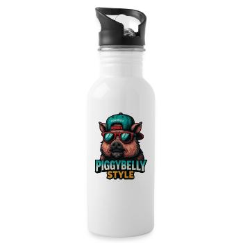 Piggybelly Style Pig Illustration - Water bottle with straw - white - Right