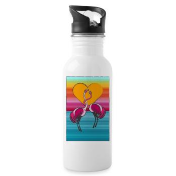 2 Liebende Flamingos - Trinkflasche mit integriertem Trinkhalm - Weiß - Rechts