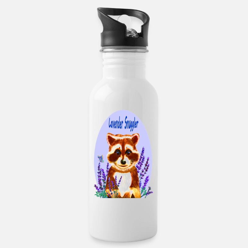 Waschbär-Liebhaber von Lavendel - Trinkflasche mit integriertem Trinkhalm - Weiß